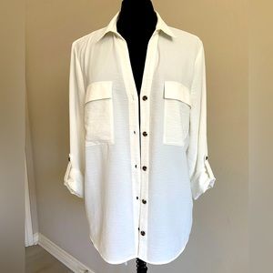 Fred David white blouse 3/4 sleeves